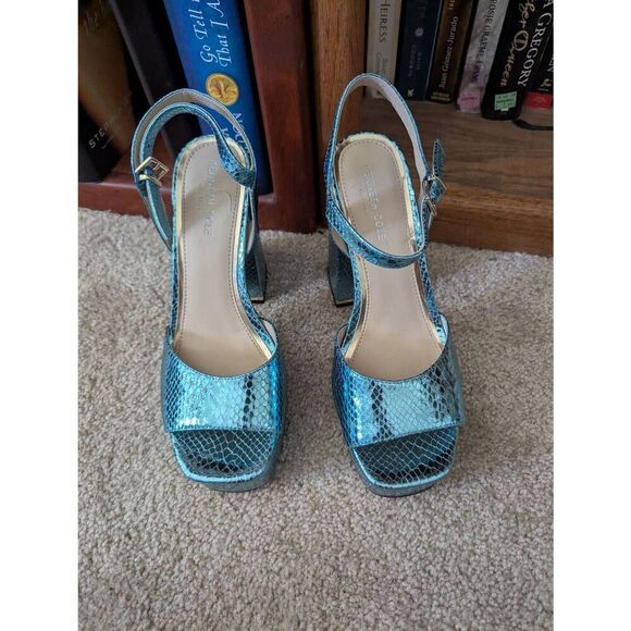 Kenneth Cole Dolly Leather Snakeskin-Embossed Platform Sandals Women's 9.5 - Picture 1 of 8